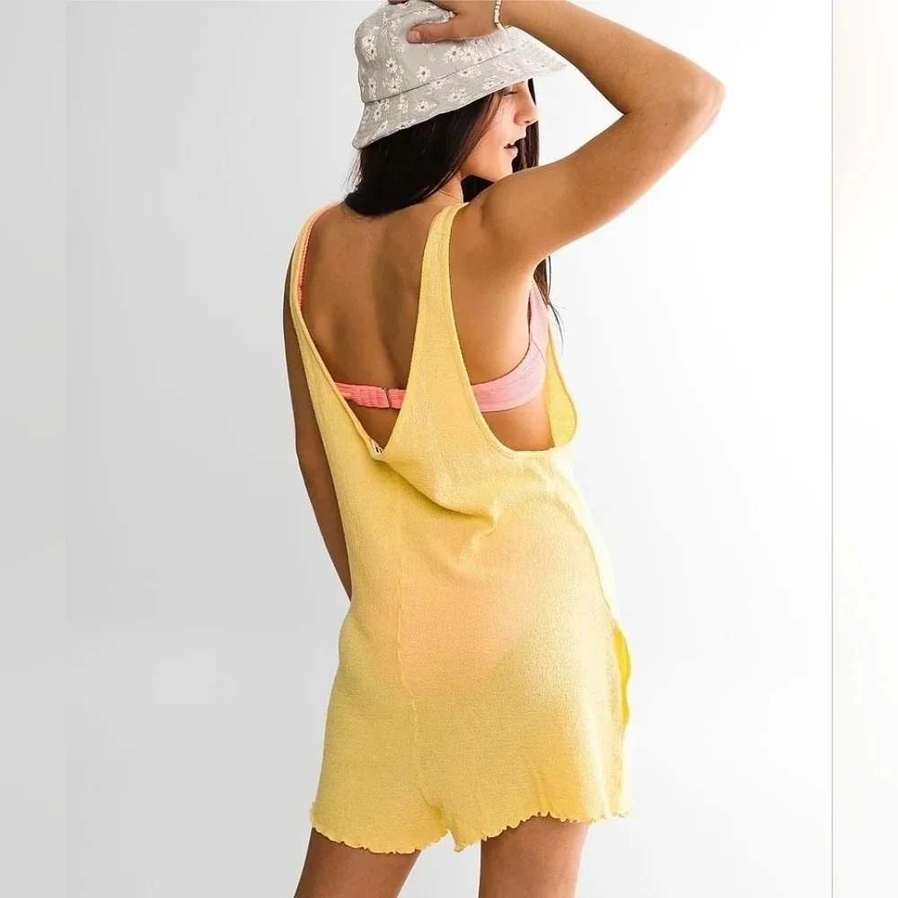 Billabong Fade Away Yellow Romper Size Small Beachy Resortwear Travel Vacation - Picture 2 of 8